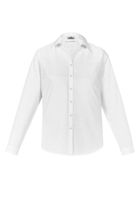 Ladies Memphis Shirt in white, size 16, featuring a semi-fitted silhouette and soft, durable oxford weave fabric.