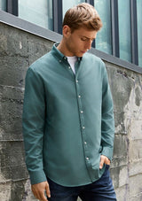 Men's Jasper Green long-sleeve shirt with button-down collar, adjustable cuffs, and practical pocket by Biz Collection. Size XS.