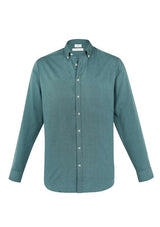 Mens Memphis long-sleeve shirt in Jasper Green, featuring adjustable cuffs and a modern button-down collar. Size XS.