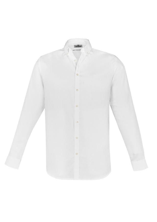 Stylish white Men's Memphis Shirt from Biz Collection in XS, featuring a modern collar, adjustable cuffs, and a loose pocket.