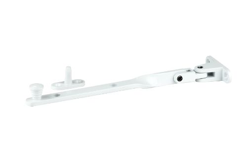 Short Fanlight Stay 200mm in white powder coat, designed for top hung windows with durable brass and zinc construction.