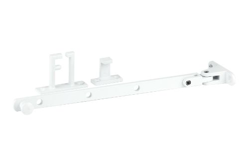 Short Casement Stay 240mm in white, ideal for side hung windows; durable brass and zinc construction with space-saving design.