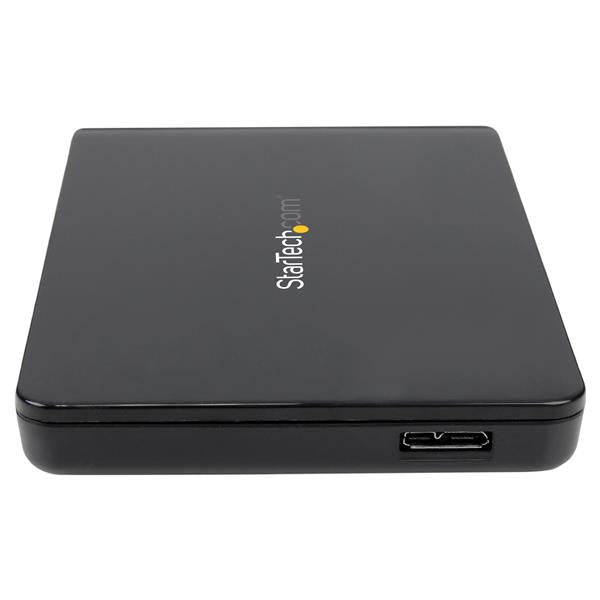 Tool-free USB 3.1 Gen 2 enclosure for 2.5" SATA drives, offering 10 Gbps speeds and portable, lightweight design.