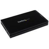 USB C hard drive enclosure for 2.5" SATA SSD/HDD, offers 10Gbps speeds, compatible with StarTech S251BU31REM, includes cables.