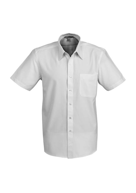 Men's Ambassador Short Sleeve Shirt in Silver Grey, featuring stylish yarn-dyed stripes, 2 pleats, and easy care fabric for comfort.