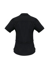 Black Ladies Berlin Y-Line Shirt, Size 16, with yarn-dyed stripes, Peter Pan collar, removable waist tie, and comfortable fabric blend.