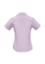 Ladies Berlin Y-Line Shirt in Grape, Size 12 with stylish Y placket, Peter Pan collar, and removable waist tie for versatile wear.