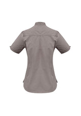 Graphite ladies' chevron stand collar shirt, size 18, featuring wrinkle-free fabric and a stylish design for professional wear.