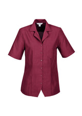 Ladies Plain Oasis Overblouse in Cherry, Size 28, featuring breathable fabric, action back pleats, and a flattering silhouette.