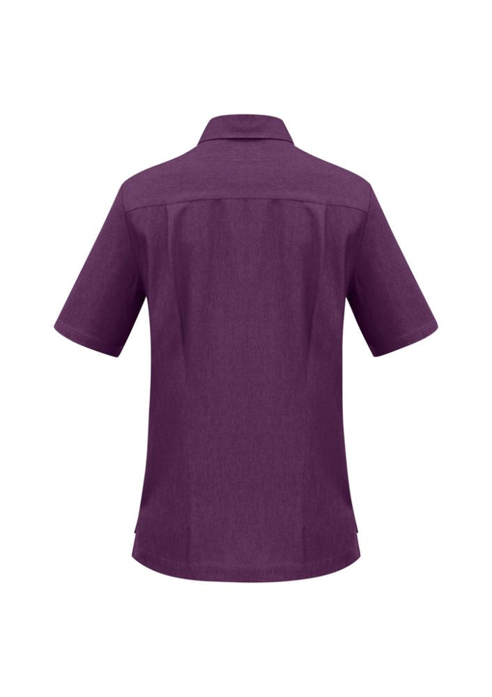 Ladies Grape Overblouse by Biz Collection, featuring breathable fabric, action back pleats, and stylish side splits for versatility.