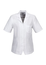Ladies Plain Oasis Overblouse in white, size 26, featuring breathable fabric, side splits, and an action-back design for comfort.