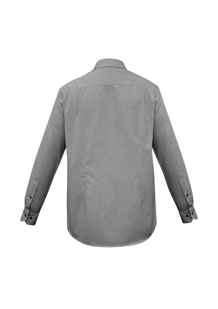 Mens Edge Long Sleeve Shirt in black, size 5XL, features a yarn-dyed check, contrast trim, and a practical pocket for versatile style.