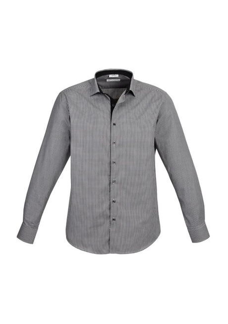 Mens Edge Long Sleeve Shirt in black, 4XL, featuring a yarn-dyed check pattern and contrast trim for stylish versatility.