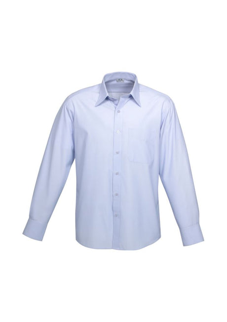 Men's 2XL Ambassador Long Sleeve Shirt in blue, featuring yarn-dyed stripes, adjustable cuffs, and excellent UPF protection.