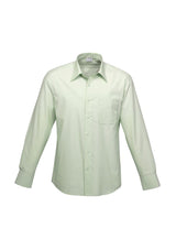 Mens Ambassador Long Sleeve Shirt in green, size XL, features a yarn dyed stripe, UPF protection, and adjustable cuffs.