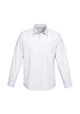 Mens Ambassador Long Sleeve Shirt in white, Size XL, featuring yarn-dyed stripes, UPF protection, and adjustable cuffs.