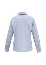 Ladies Ambassador Long Sleeve Shirt in Blue, size 18, featuring yarn-dyed stripe, easy care fabric, and flattering fit.