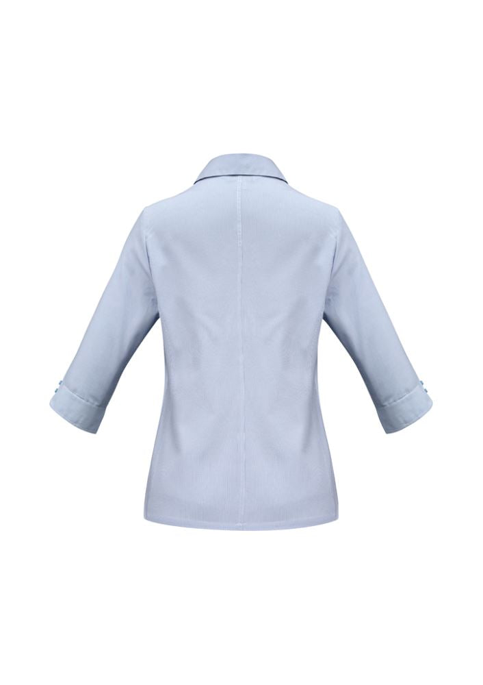 Blue Ladies Ambassador 3/4 Sleeve Shirt, size 6, featuring stylish yarn-dyed stripes and a flattering fit for versatile wear.