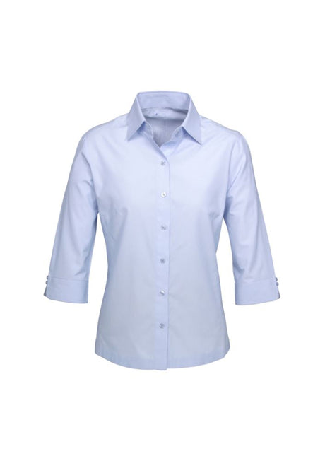 Ladies Ambassador 3/4 Sleeve Shirt in blue, size 12, with stylish design, breathable fabric, and UV protection features.