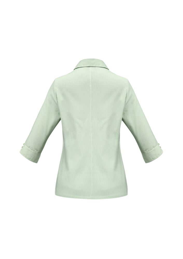 Elegant women's 3/4 sleeve shirt with yarn-dyed stripes, featuring a stylish collar and sun protection for versatile wear.