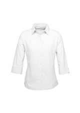 Ladies Ambassador 3/4 Sleeve Shirt in white, size 22, featuring yarn-dyed stripes, UPF protection, and elegant design.