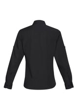 Ladies Bondi Long Sleeve Shirt in Black/Check, size 24, featuring stylish pockets and roll-up sleeves for versatile wear.