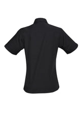 Ladies Bondi Short Sleeve Shirt in Black/Check, size 8, featuring twin chest pockets and a stylish curved hem.