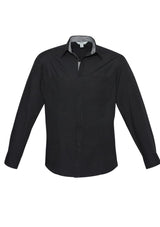 Men's Black/Check Long Sleeve Shirt with twin chest pockets, roll-up sleeves, and a stylish curved hem for versatile wear.