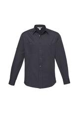 Men's charcoal long sleeve shirt in 3XL, featuring UPF protection, twin chest pockets, and roll-up sleeves for versatility.