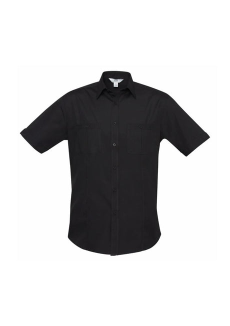 Men's black Bondi short sleeve shirt in size 2XL, featuring twin chest pockets, curved hem, and excellent UPF protection.