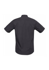 Men's Bondi Short Sleeve Shirt in Charcoal, 2XL, featuring dual chest pockets, UPF protection, and a stylish curved hem.