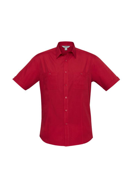 Mens Bondi Short Sleeve Shirt in Deep Red, 3XL, featuring twin chest pockets and excellent UV protection for outdoor wear.