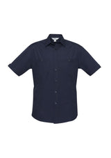 Men's Navy Bondi Short Sleeve Shirt in 3XL, featuring twin chest pockets, UPF protection, and a versatile curved hem.