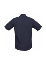Men's navy Bondi short sleeve shirt in 5XL with twin chest pockets, UPF protection, and curved hem for versatile styling.