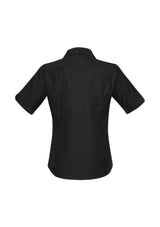 Ladies Preston Short Sleeve Shirt in black, size 24, featuring a V-neckline and easy-care fabric for comfort and elegance.