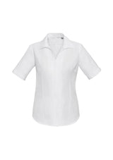 Ladies Preston Short Sleeve Shirt in white, size 20, featuring a cut-away V-neck and easy-care fabric for stylish comfort.