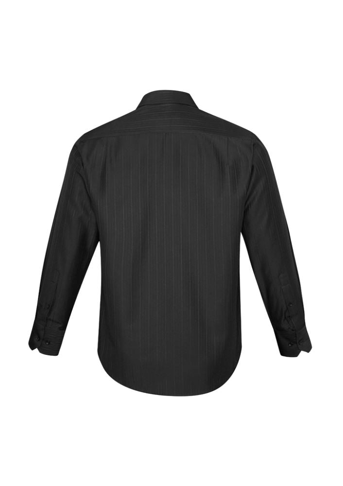 Men's Preston Long Sleeve Shirt in black, size L, featuring a modern collar, self-stripe pattern, and comfortable fit.