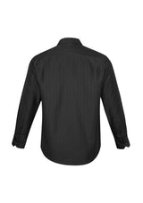 Men's Preston Long Sleeve Shirt in black, size L, featuring a modern collar, self-stripe pattern, and comfortable fit.
