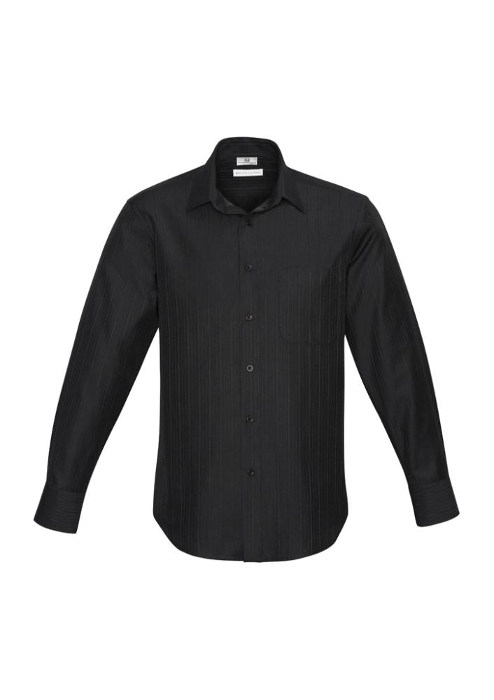 Men's Preston Long Sleeve Shirt in black, size 3XL, featuring a sleek self-stripe design and modern narrow collar for versatile styling.
