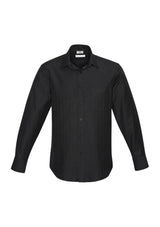 Black long sleeve shirt for men in size 5XL, featuring a self-stripe pattern and modern narrow collar by Biz Collection.