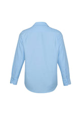 Mens Preston Long Sleeve Shirt in blue, featuring a self-stripe pattern, modern collar, and adjustable cuffs, size XL.