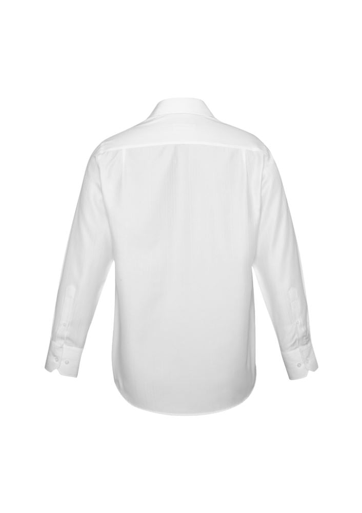 Men's Preston Long Sleeve Shirt in white, featuring a self-stripe pattern, modern collar, and 5XL fit for comfort and style.