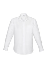 Men's Preston Long Sleeve Shirt in White, 2XL size, features easy-care fabric, self-stripe pattern, and modern narrow collar.