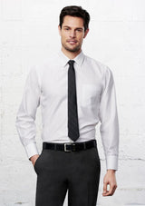 Men's Preston Long Sleeve Shirt in white, size XL, featuring a modern narrow collar and twin shoulder pleats for ease of movement.