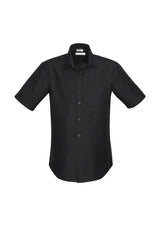 Men's Preston Short Sleeve Shirt in black, size 2XL, featuring easy-care fabric, self-stripe pattern, and modern narrow collar.