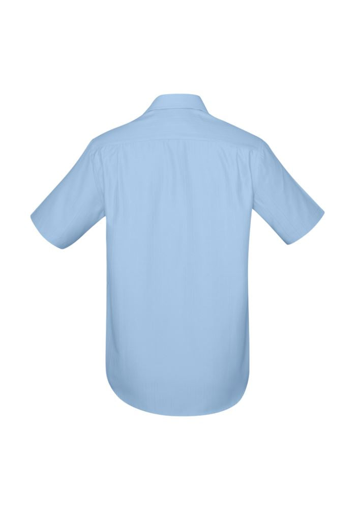 Men's Preston Short Sleeve Shirt in blue, 3XL, featuring a self-stripe pattern, adjustable cuffs, and breathable fabric.