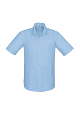 Men's Preston Short Sleeve Shirt in blue, size 5XL, featuring a self-stripe pattern and modern narrow collar for stylish comfort.