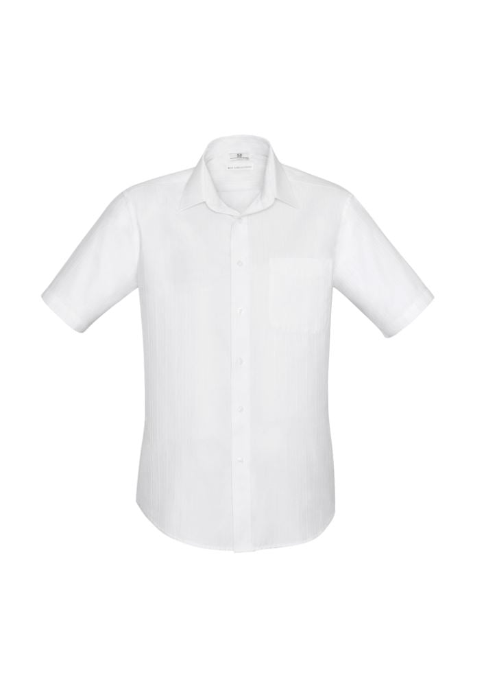 Men's Preston Short Sleeve Shirt in white, 2XL, features a self-stripe pattern, modern collar, and easy-care fabric for comfort.