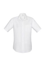 Men's Preston Short Sleeve Shirt in White, 3XL, featuring self-stripe pattern, modern collar, and easy-care fabric.