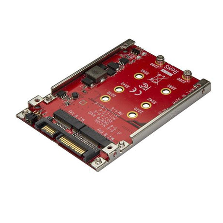 Dual-Slot M.2 to SATA adapter for RAID, enabling two M.2 drives in a 2.5-inch bay with up to 6Gbps transfer speeds.